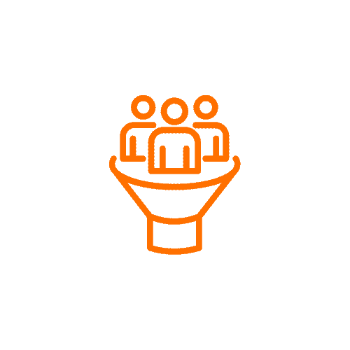 Lead generation funnel with multiple user icons representing customer acquisition for AI automation services